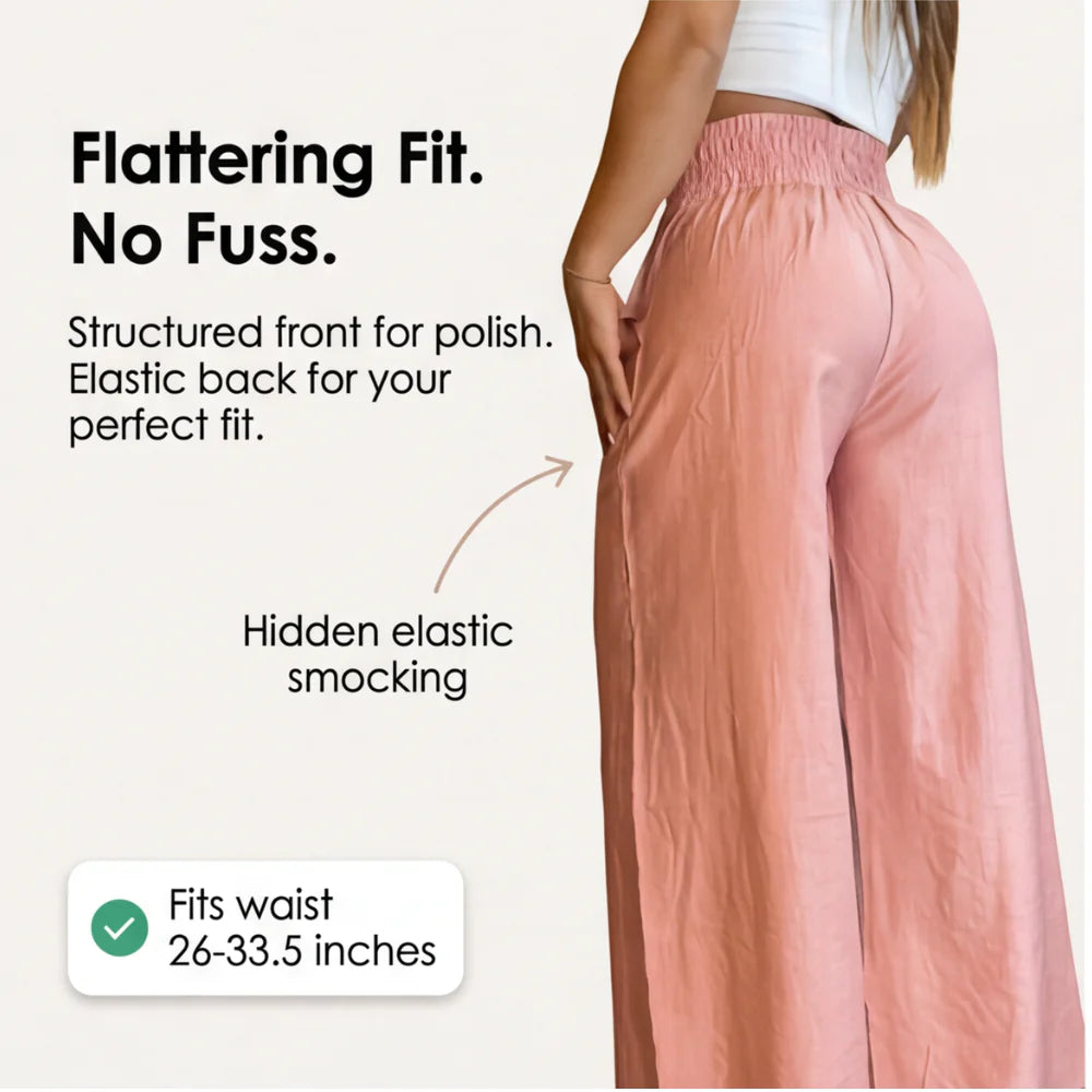 Zela Roma Eleganza  – High Waist Wide Leg Trousers with Chain Accent