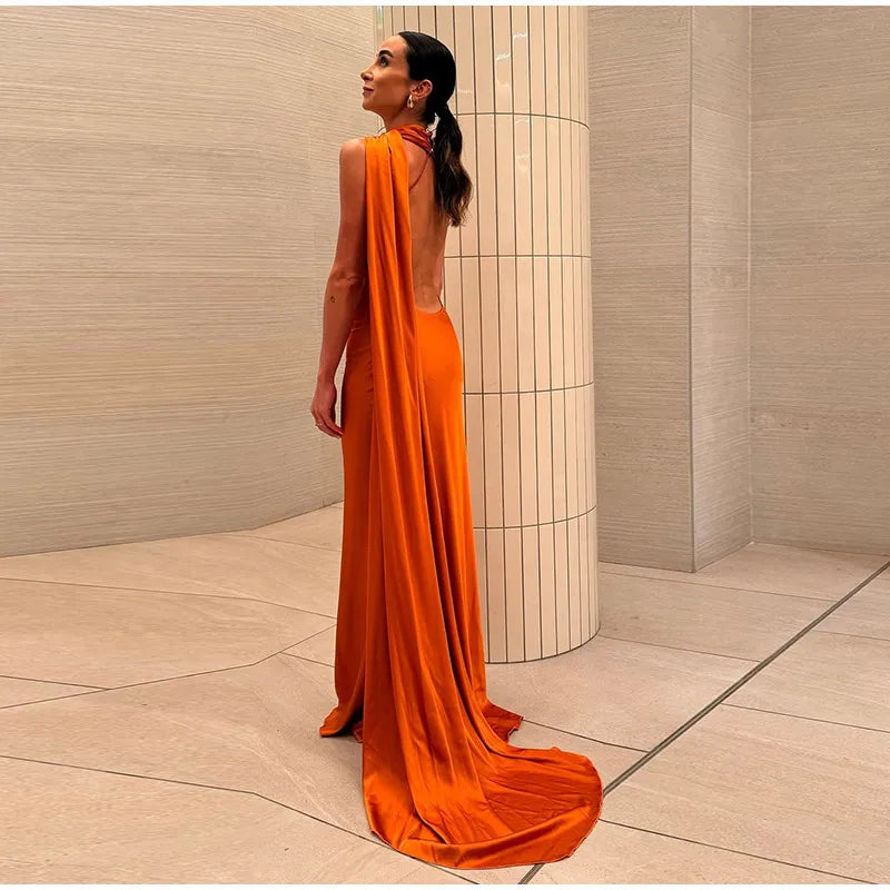 Zela Milano™ | Elegant Satin Ribbon Maxi Dress