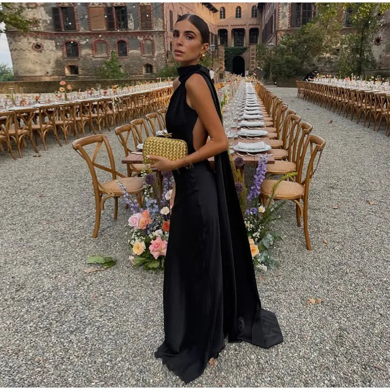 Zela Milano™ | Elegant Satin Ribbon Maxi Dress