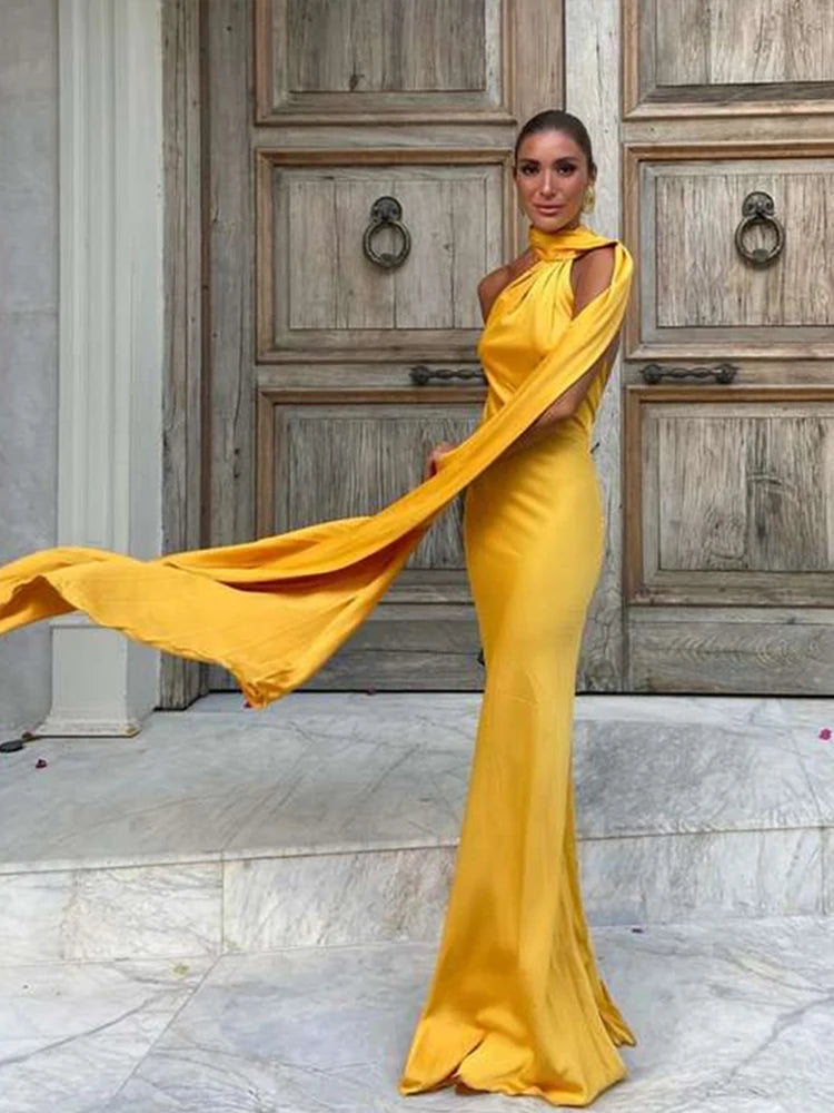 Zela Milano™ | Elegant Satin Ribbon Maxi Dress