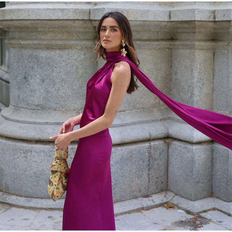 Zela Milano™ | Elegant Satin Ribbon Maxi Dress