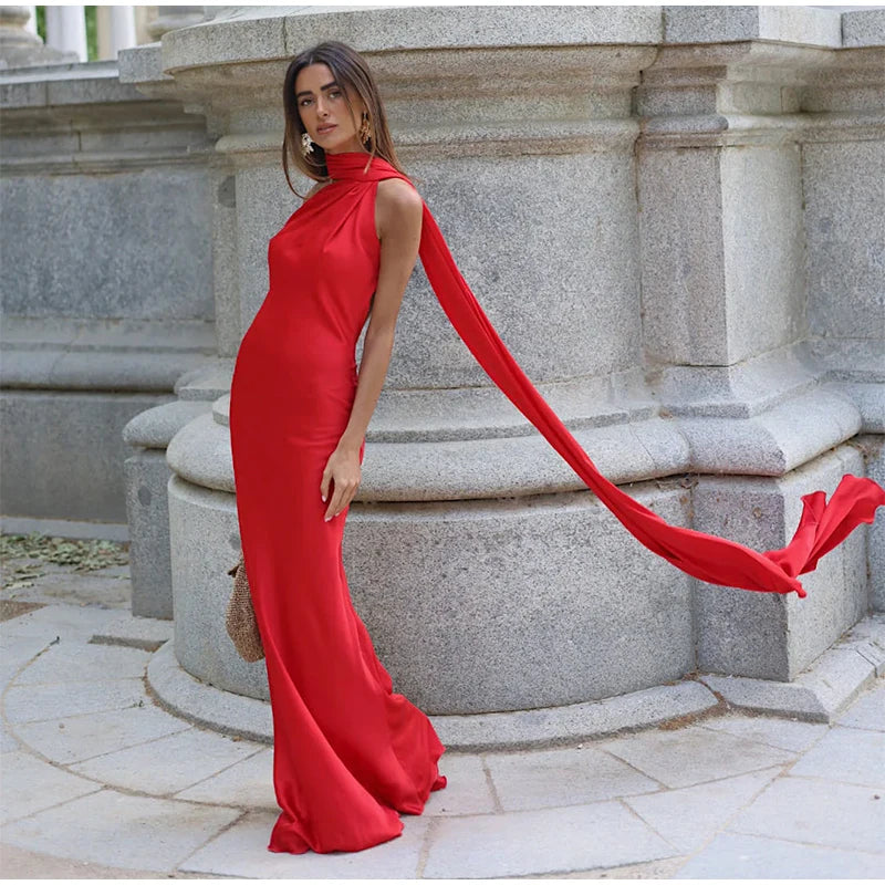 Zela Milano™ | Elegant Satin Ribbon Maxi Dress