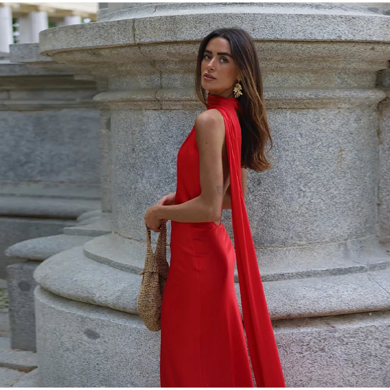 Zela Milano™ | Elegant Satin Ribbon Maxi Dress