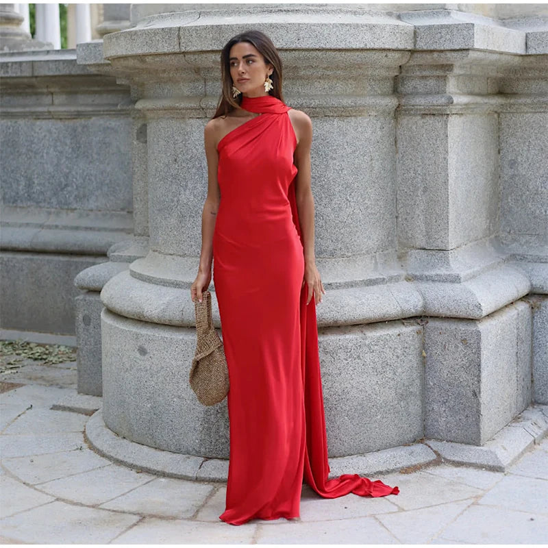 Zela Milano™ | Elegant Satin Ribbon Maxi Dress