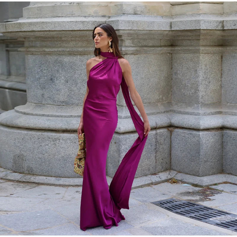 Zela Milano™ | Elegant Satin Ribbon Maxi Dress
