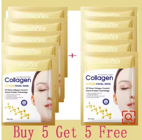 10pcs Korean Collagen Anti Wrinkle Facial Mask  Fade Fine Lines Anti Aging Firm Skin Moisturizing Brightening Skincare Mask